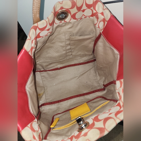 Coach Red Yellow Signature C Tote Shoulder Purse Legacy Vintage - Picture 11 of 15